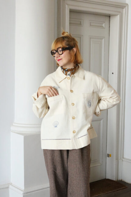 Blue Fish & Seashells Embroided Shirt